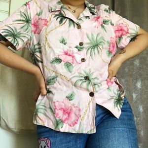 Island Winds Pink Floral Button Uo Shirt